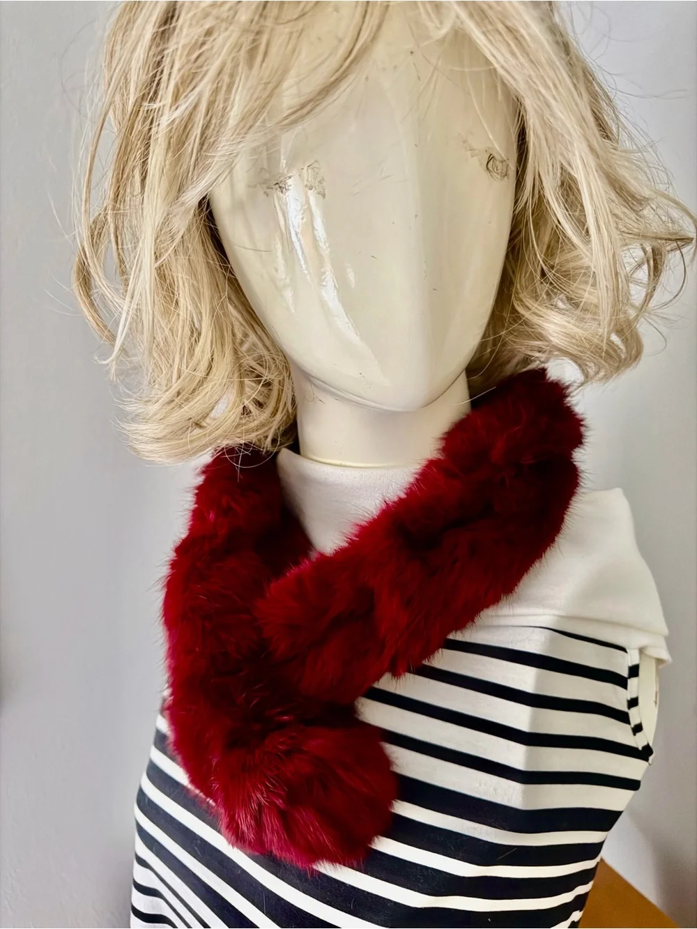 Peebles Rabbit Fur Neck Scarf - handcrafted Burgundy